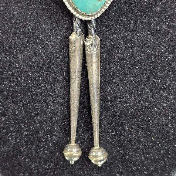 Navajo Turquoise On Silver BOLO Tie Hallmarked K E E with Sterling 925 Tips KEE - Picture 3 of 16